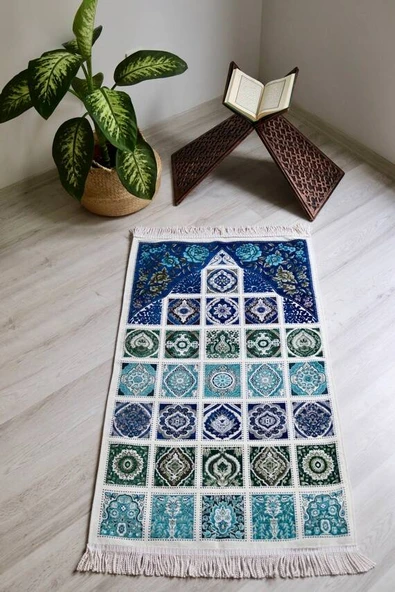 40 Yama Desenli Astarlı  Seccade Lacivert