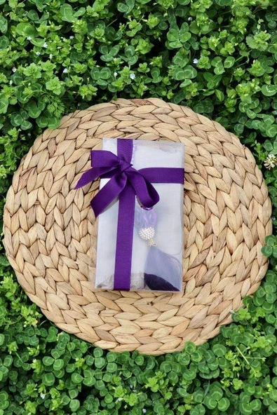 Hediyelik Mevlitlik Eşarp ve İnci Tesbih Set 1 Adet Gri - Resim 3