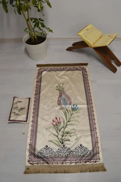 Pratik ve Taşınabilir İpek Dokulu Lale Desenli Çantalı Seccade-L1001 ürün görseli 1