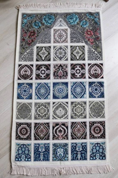 40 Yama Desenli Astarlı Seccade Gri - Resim 3