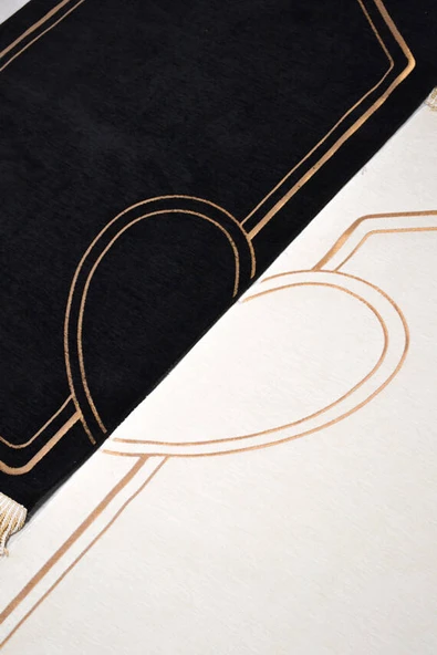 Çiftlere Özel Kalpli Seccade -Eşli Seccade Siyah-Beyaz - Resim 4