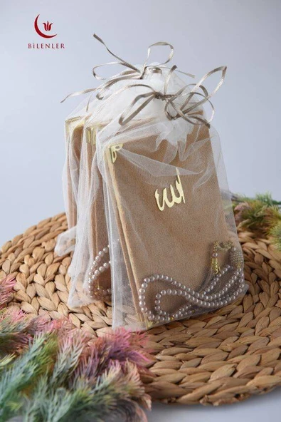 Kadife Yasin Tül Keseli Tesbihli 128 Sayfa Gold Renk 10 Adet - Resim 2