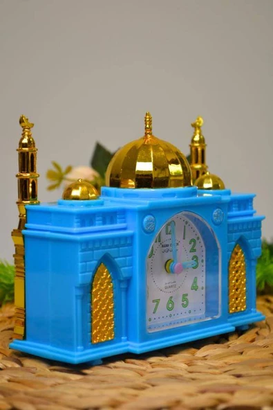 Ezan Okuyan Nostaljik Masa Saati Mavi– Mekke Ezanı Sesli (Dijital Olmayan) Büyük Boy ürün görseli