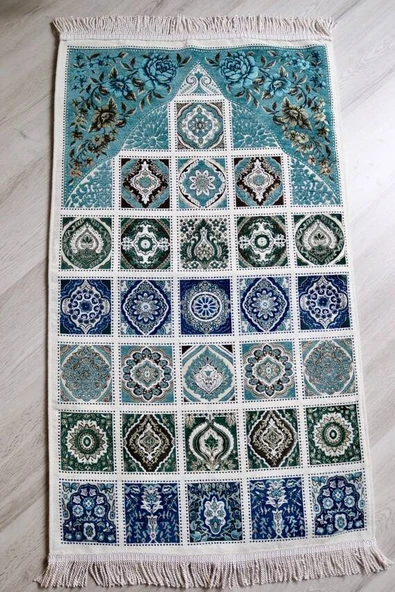 40 Yama Desenli Astarlı Seccade Mavi - Resim 3