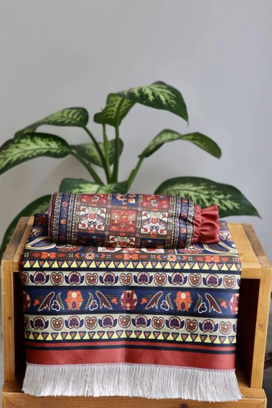 40 Yama Desenli İpek Dokulu Keseli Seccade Kırmızı - Resim 5