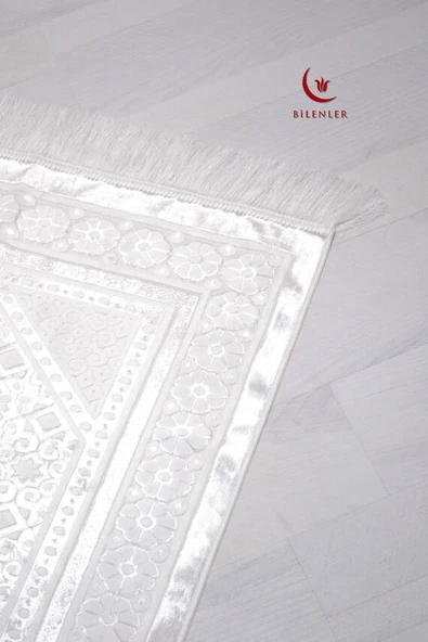 Hediyelik-Çeyizlik Lüks Kadife Seccade Beyaz - Resim 3