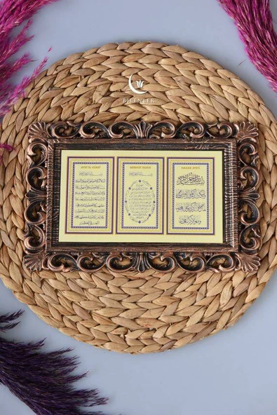 Kapı Üstü Üçlü Tablo Ayetel Kürsi- Nazar Duası-Bereket Duası Bronz