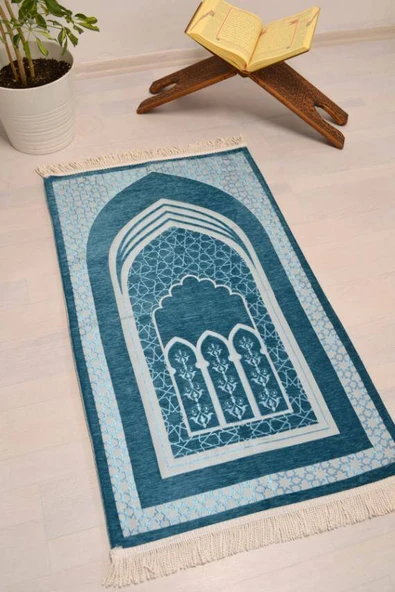 Mihrap Desenli Astarlı Seccade Turkuaz - Resim 5