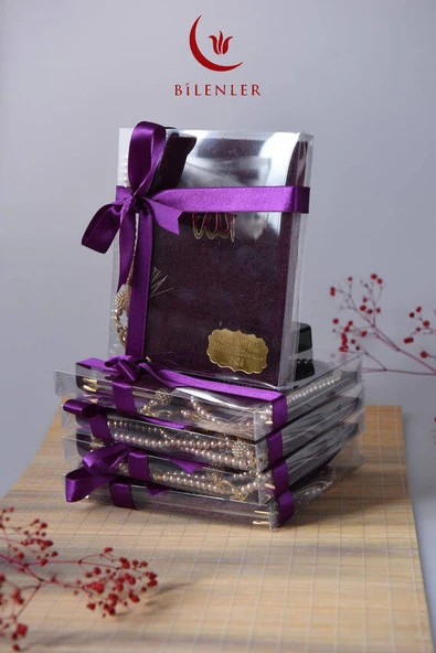 Kutulu Kadife Yasin ve İnci Tesbih Seti Mor 10 Adet - Resim 7