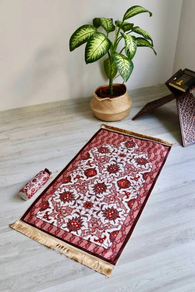 İpek Dokulu Keseli Seccade Kırmızı ürün görseli