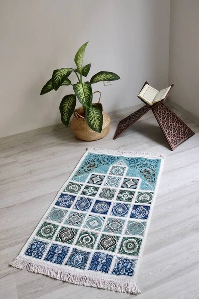 40 Yama Desenli Astarlı Seccade Mavi ürün görseli 1