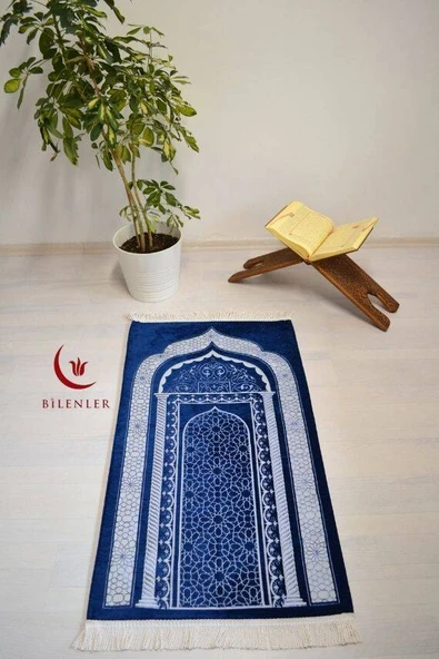 Mihrap Desenli Astarlı Seccade Mavi