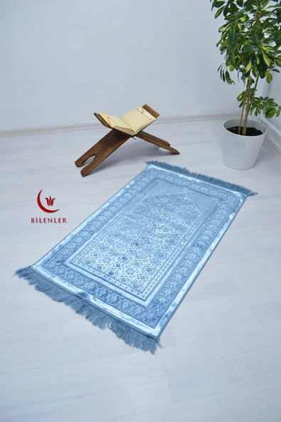 Hediyelik-Çeyizlik Lüks Kadife Seccade Açık Mavi ürün görseli 1