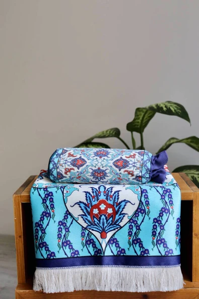 İpek Dokulu Keseli Seccade Açık Mavi - Resim 4