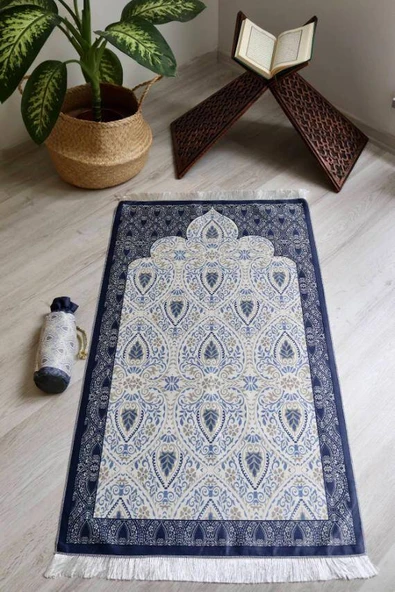 Rumi Desenli İpek Dokulu Keseli Seccade Gri Renk ürün görseli