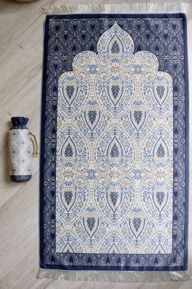 Rumi Desenli İpek Dokulu Keseli Seccade Gri Renk - Resim 3