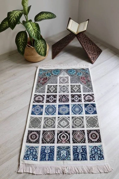 40 Yama Desenli Astarlı Seccade Gri - Resim 2