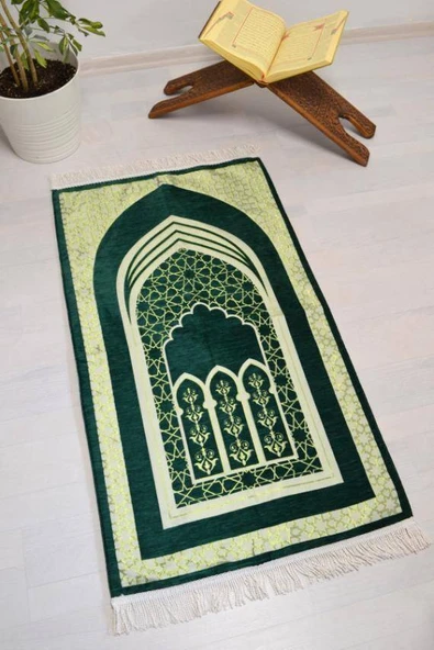 Mihrap Desenli Astarlı Seccade Yeşil - Resim 5