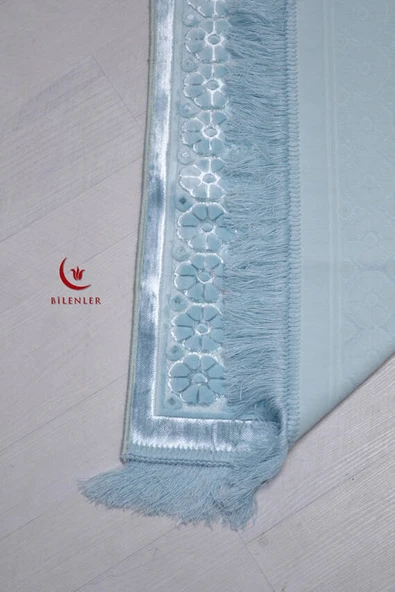 Hediyelik-Çeyizlik Lüks Kadife Seccade Açık Mavi - Resim 4