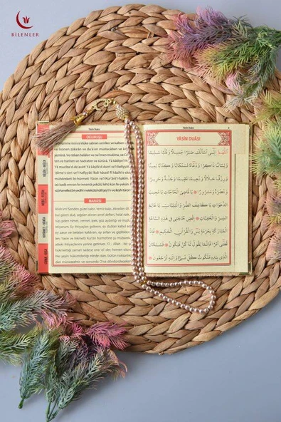 Kadife Yasin Tül Keseli Tesbihli 128 Sayfa Gold Renk 10 Adet - Resim 3