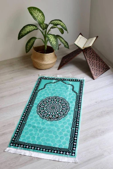 İpek Dokulu Keseli Seccade Açık Mavi ürün görseli