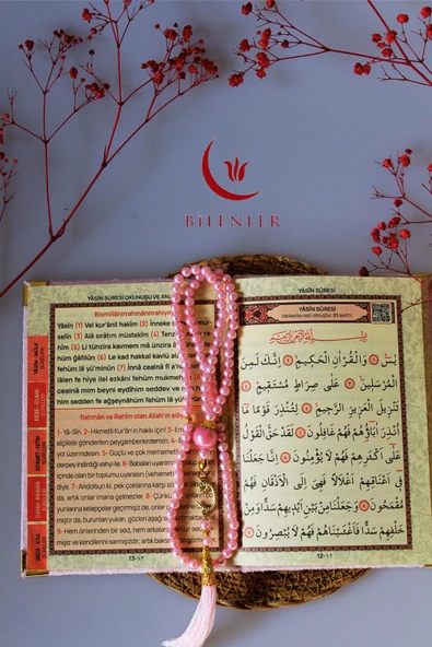 Kutulu Kadife Yasin ve İnci Tesbih Seti Pembe 10 Adet - Resim 3