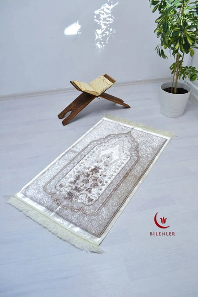 Lüks Hediyelik Çeyizlik Simli Kadife Seccade Kahverengi ürün görseli 1