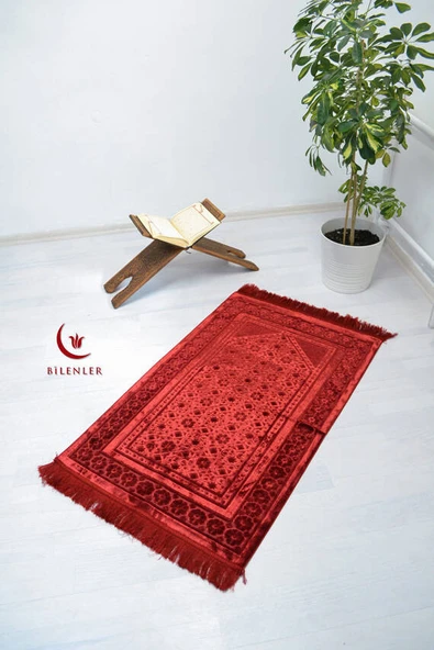 Hediyelik-Çeyizlik Lüks Kadife Seccade Kırmızı