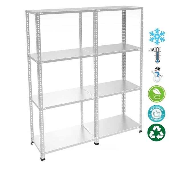 4 Katlı Duble Paslanmaz Krom Raf - Inox Soğuk Oda Rafı, Buzhane Rafı  43x60 cm 200 cm 1.00 mm