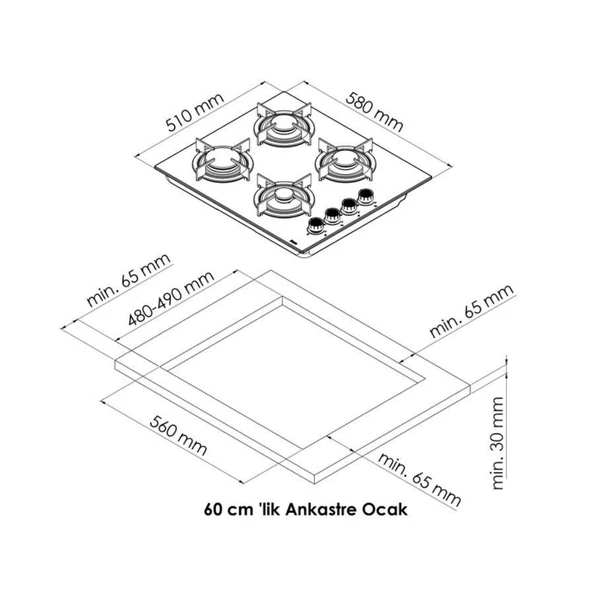 Tecna 8402 60 cm Siyah Cam Ankastre Ocak - 4