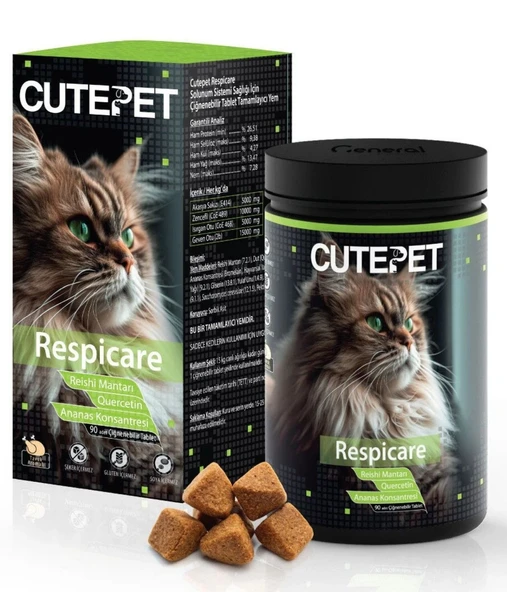 Cutepet Respicare Kedi Solunum Sistemi Sağlığı İçin Ödül Maması Formunda Çiğnenebilir  Tablet ( 90 Tablet)