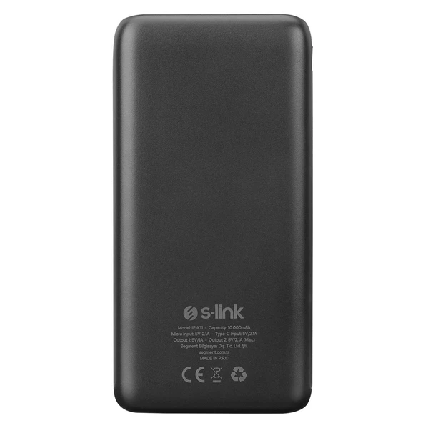 S-link IP-K11 10000mAh LCD Şeffaf 15W Siyah Taşınabilir Powerbank - 5