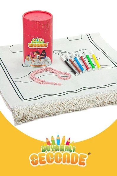 Çocuklara Özel Yıkanabilir Boyamalı Seccade Seti Kırmızı - Resim 2