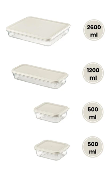 Flora 4’lü Dondurucu Saklama Kabı Seti, Buzdolabı Difriz Erzak Gıda Düzenleyici Set (2600,1200,500,500ml) - 2