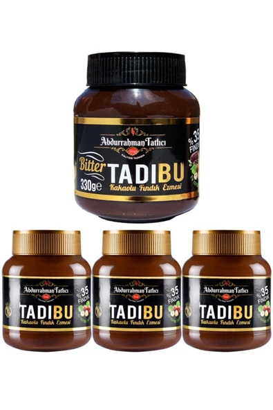 Abdurrahman Tatlıcı Tadıbu Bitter Kakaolu Fındık Ezmesi 330 Gr + Tadıbu Kakaolu Fındık Ezmesi 330 Gr X 3 Adet