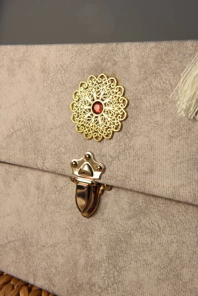 Askı Çantalı 30 Cüz Kuran Seti Rahle Boy Krem Renk - Resim 2