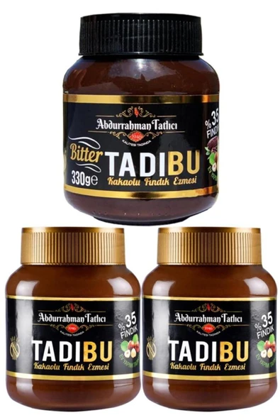 Abdurrahman Tatlıcı Tadıbu Bitter Kakaolu Fındık Ezmesi 330 gr + Tadıbu Kakaolu Fındık Ezmesi 330 gr x 2 Adet