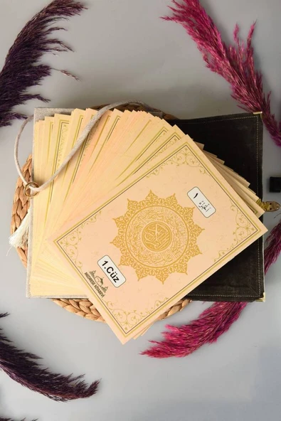 Askı Çantalı 30 Cüz Kuran Seti Rahle Boy Krem Renk - Resim 5