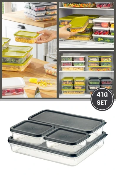 Flora 4’lü Dondurucu Saklama Kabı Seti, Buzdolabı Difriz Erzak Gıda Düzenleyici Set (2600,1200,500,500ml) - 6