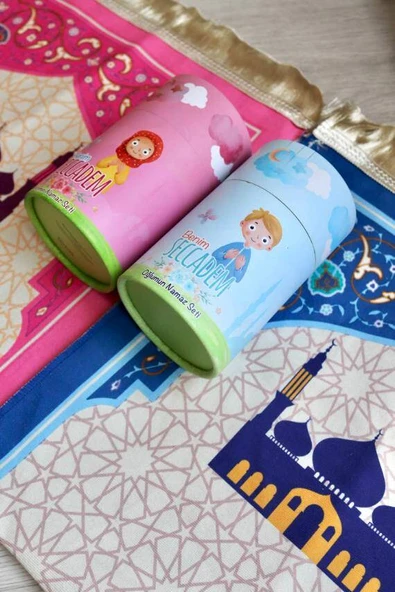 Kumbaralı Silindir Kutu Çocuk Seccadesi Pembe - Resim 4