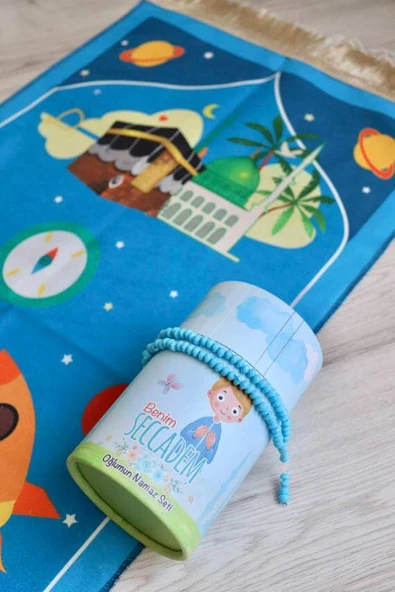 Oğlumun Seccade Seti Kumbaralı Mavi - Resim 3