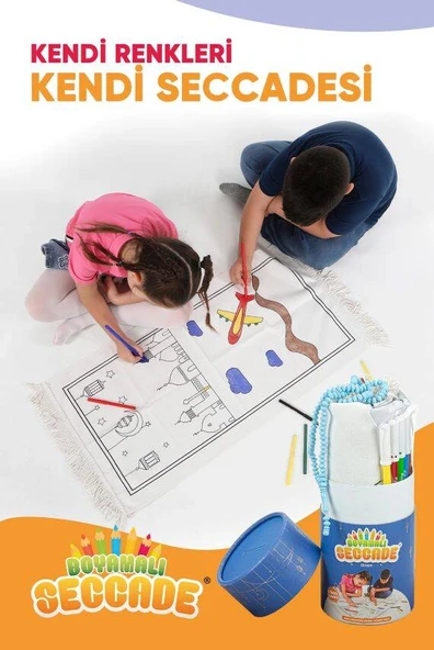 Çocuklara Özel Yıkanabilir Boyamalı Seccade Seti Mavi ürün görseli