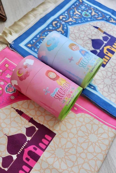 Kumbaralı Silindir Kutu Çocuk Seccadesi Pembe - Resim 5