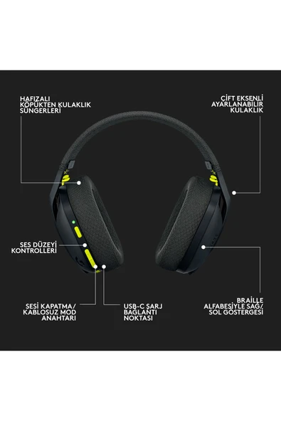 Logitech G G435 Lightspeed Kablosuz Oyuncu Kulaklığı - Siyah - 9