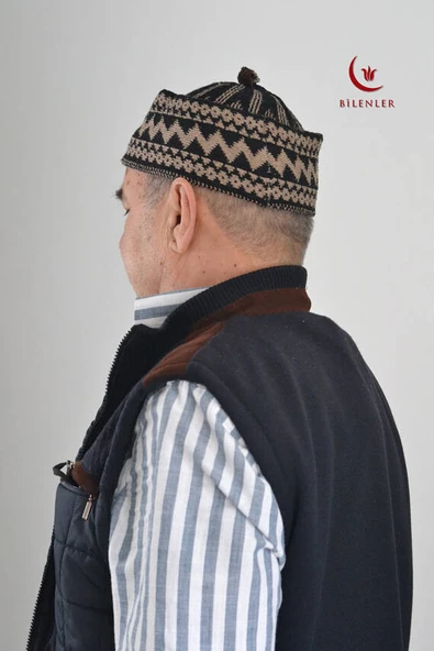 Kırçıllı Triko Örme Hacı Takkesi Kahverengi