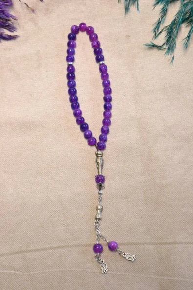 Taş 33lü Erkek Tesbihi Mor 10 Adet (İmameli - 23 cm, İmamesiz - 13 cm) - Resim 2