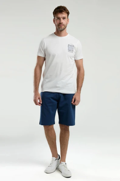 Arnetta 3304 Erkek Beyaz Kısa Kollu Şortlu Bermuda Pijama Takım