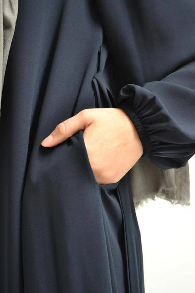 Medine İpeği Balon Kol Ferace Lacivert - Resim 2