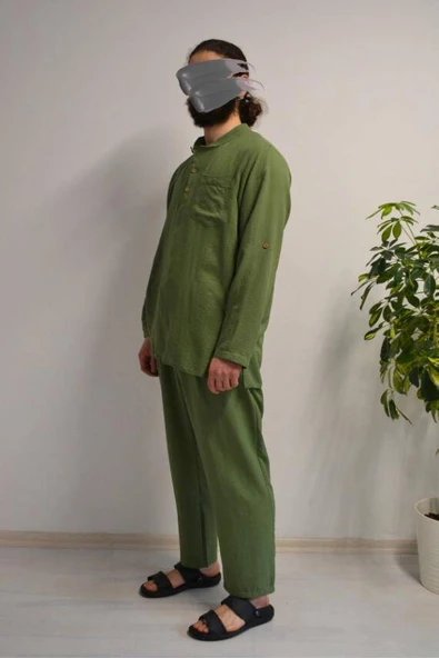 Erkek Pamuklu Aerobin Kumaş Hac ve Umre Takımı Yeşil -Bol Kesim-Rahat Kalıp - Resim 5