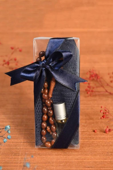 Lüks Takke-Kuka Tesbih ve Esans Seti Lacivert - Resim 2